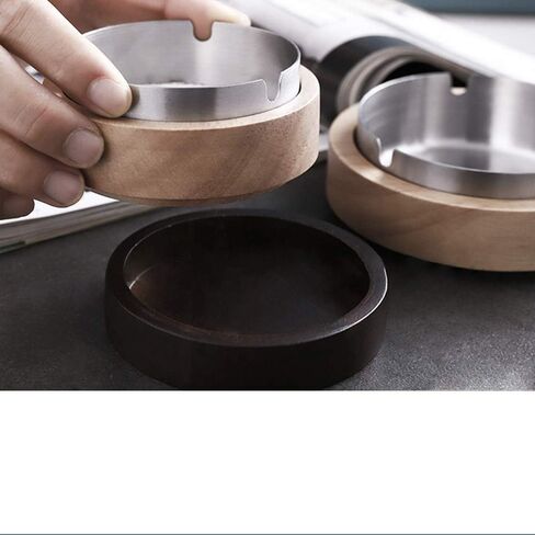 Ashtray with Lid, VViN Windproof Ashtray for Indoor and Outdoor Use, Wooden with Stainless Steel Liner, Portable Ash Tray for Home, Office, Patio, Garden Decoration in Saudi Arabia