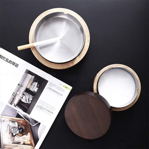 Ashtray with Lid, VViN Windproof Ashtray for Indoor and Outdoor Use, Wooden with Stainless Steel Liner, Portable Ash Tray for Home, Office, Patio, Garden Decoration in Saudi Arabia