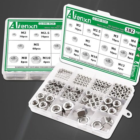 153PCS Hex Nut Set, 304 Stainless Steel Hardware Nuts, 10 SAE Sizes - 4#40, 6#32, 8#32, 10#24, 10#32, 12#24, 1/4-20, 5/16-18, 3/8-16, 1/2-13, Hex Nut Kit in Saudi Arabia