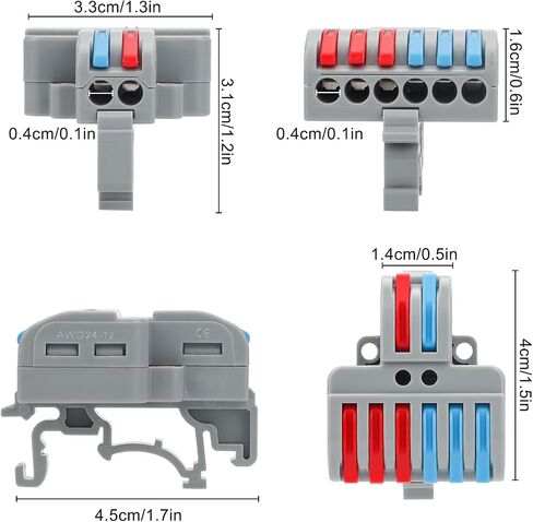 Linkstyle 10PCS DIN Rail Terminal Blocks, AWG24-12 Quick Wiring Connector Lever Wire Connectors Kit (2 in 4 Out) in Saudi Arabia
