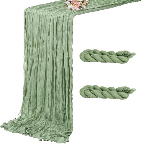 6 Pack Sage Green Cheesecloth Spring Table Runner, 35x120 Inches Boho Gauze Table Runner 10ft Cheese Cloth Valentine's Day Table Runner for Wedding Baby Shower Party Bridal in Saudi Arabia