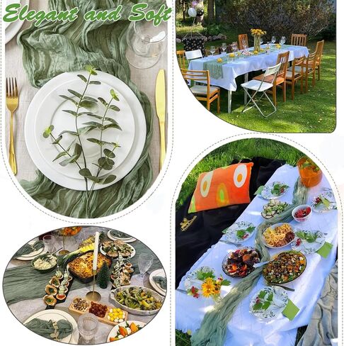 6 Pack Sage Green Cheesecloth Spring Table Runner, 35x120 Inches Boho Gauze Table Runner 10ft Cheese Cloth Valentine's Day Table Runner for Wedding Baby Shower Party Bridal in Saudi Arabia