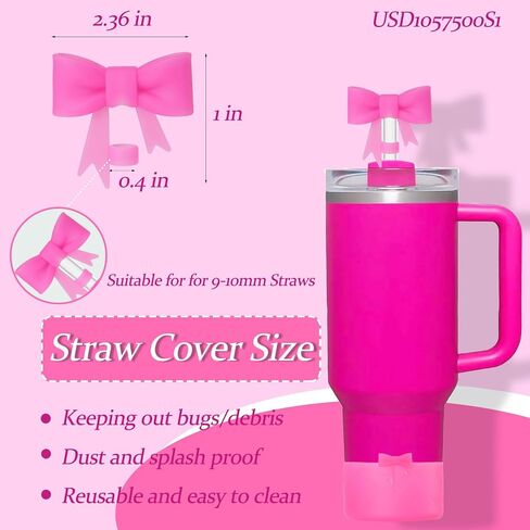 Bow Silicone Protective Stanley Boot for 20/30/40Oz, Bow Straw Cover Topper for Stanley Cup 10mm/0.4in, 2 Pack Stanley Cup Accessories Compatible 12-24Oz for Hydroflask Boot and More (Pink Set) in Saudi Arabia
