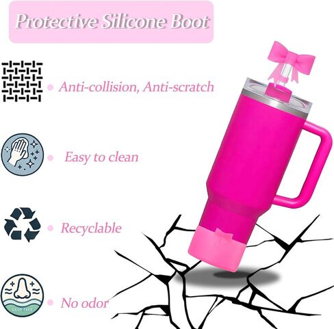 Bow Silicone Protective Stanley Boot for 20/30/40Oz, Bow Straw Cover Topper for Stanley Cup 10mm/0.4in, 2 Pack Stanley Cup Accessories Compatible 12-24Oz for Hydroflask Boot and More (Pink Set) in Saudi Arabia