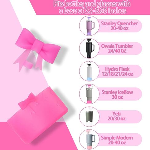 Bow Silicone Protective Stanley Boot for 20/30/40Oz, Bow Straw Cover Topper for Stanley Cup 10mm/0.4in, 2 Pack Stanley Cup Accessories Compatible 12-24Oz for Hydroflask Boot and More (Pink Set) in Saudi Arabia