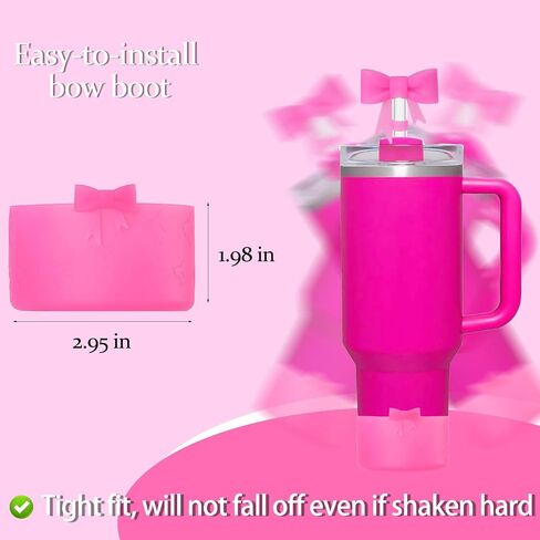 Bow Silicone Protective Stanley Boot for 20/30/40Oz, Bow Straw Cover Topper for Stanley Cup 10mm/0.4in, 2 Pack Stanley Cup Accessories Compatible 12-24Oz for Hydroflask Boot and More (Pink Set) in Saudi Arabia