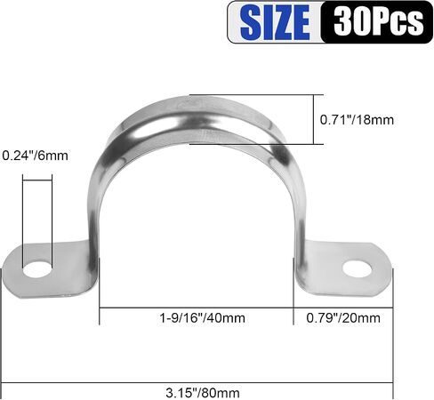 30Pcs 3/4 Inch Stainless Steel Conduit Clamps, 2 Hole Strap U Bracket Rigid Pipe Strap, Tension Clips U-tube Clamp for Pipe Fixing on Various Surfaces in Saudi Arabia