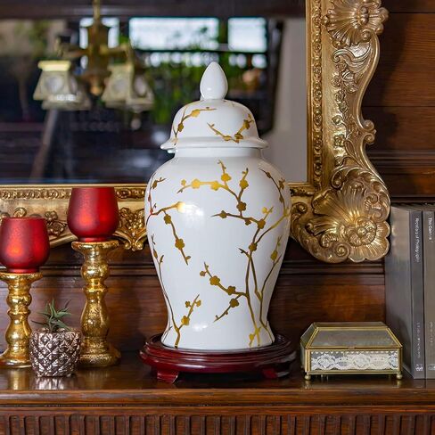 Red Lantern 18" White Flowers on Orange Temple Jar in Saudi Arabia