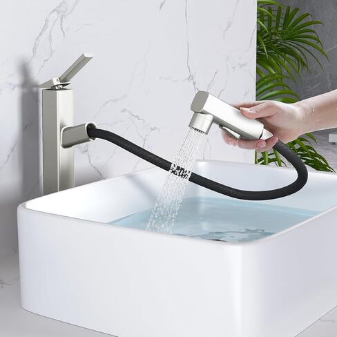 MIAOHUI Pull Out Single Hole Bathroom Faucet, 3 Spray Mode Single Handle Bathroom Faucets for Sink 1 Hole, Bathroom Sink Faucet with Pull Down Sprayer, Vanity Faucet with Fountain Mode, Matte Black in Saudi Arabia