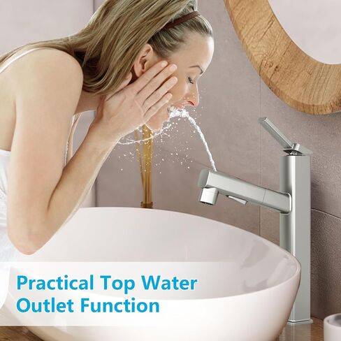 MIAOHUI Pull Out Single Hole Bathroom Faucet, 3 Spray Mode Single Handle Bathroom Faucets for Sink 1 Hole, Bathroom Sink Faucet with Pull Down Sprayer, Vanity Faucet with Fountain Mode, Matte Black in Saudi Arabia