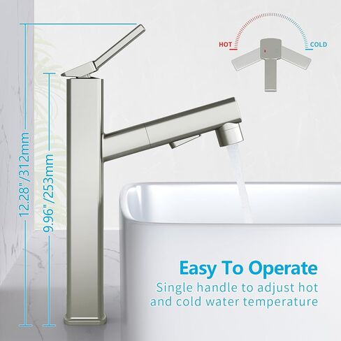 MIAOHUI Pull Out Single Hole Bathroom Faucet, 3 Spray Mode Single Handle Bathroom Faucets for Sink 1 Hole, Bathroom Sink Faucet with Pull Down Sprayer, Vanity Faucet with Fountain Mode, Matte Black in Saudi Arabia