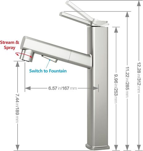 MIAOHUI Pull Out Single Hole Bathroom Faucet, 3 Spray Mode Single Handle Bathroom Faucets for Sink 1 Hole, Bathroom Sink Faucet with Pull Down Sprayer, Vanity Faucet with Fountain Mode, Matte Black in Saudi Arabia