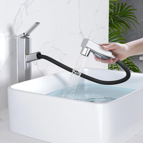 MIAOHUI Pull Out Single Hole Bathroom Faucet, 3 Spray Mode Single Handle Bathroom Faucets for Sink 1 Hole, Bathroom Sink Faucet with Pull Down Sprayer, Vanity Faucet with Fountain Mode, Matte Black in Saudi Arabia