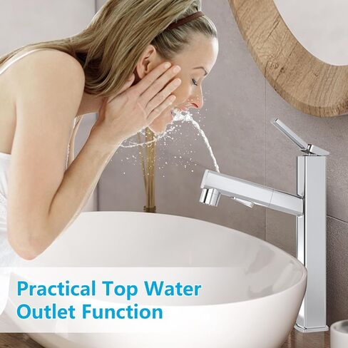 MIAOHUI Pull Out Single Hole Bathroom Faucet, 3 Spray Mode Single Handle Bathroom Faucets for Sink 1 Hole, Bathroom Sink Faucet with Pull Down Sprayer, Vanity Faucet with Fountain Mode, Matte Black in Saudi Arabia