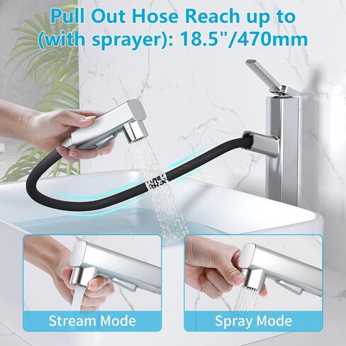 MIAOHUI Pull Out Single Hole Bathroom Faucet, 3 Spray Mode Single Handle Bathroom Faucets for Sink 1 Hole, Bathroom Sink Faucet with Pull Down Sprayer, Vanity Faucet with Fountain Mode, Matte Black in Saudi Arabia