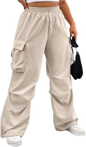 OYOANGLE Women's Plus Size Elastic Waist Cargo Pants Flap Pocket Ruched Parachute Pants Y2k Jogger Sweatpants in Saudi Arabia