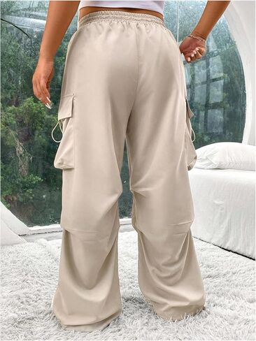 OYOANGLE Women's Plus Size Elastic Waist Cargo Pants Flap Pocket Ruched Parachute Pants Y2k Jogger Sweatpants in Saudi Arabia