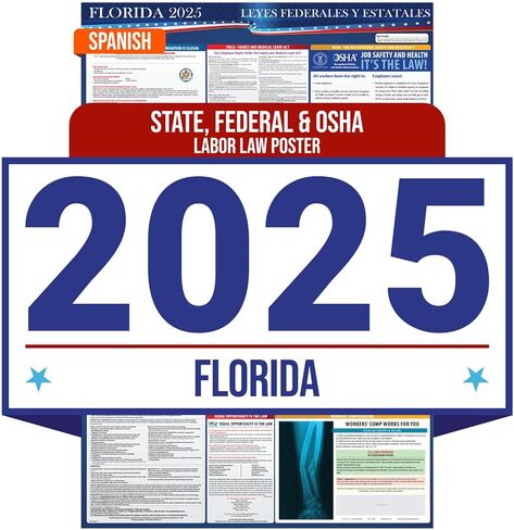 2025 Florida State and Federal Labor Law Poster - English Spanish Combo - OSHA Workplace Compliant - Mandatory Regulations Posting for Employees - All in One Required Compliance Posting 16" x 40" Laminated (English Spanish Combo) in Kuwait