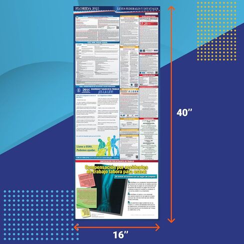 2025 Florida State and Federal Labor Law Poster - English Spanish Combo - OSHA Workplace Compliant - Mandatory Regulations Posting for Employees - All in One Required Compliance Posting 16" x 40" Laminated (English Spanish Combo) in Kuwait