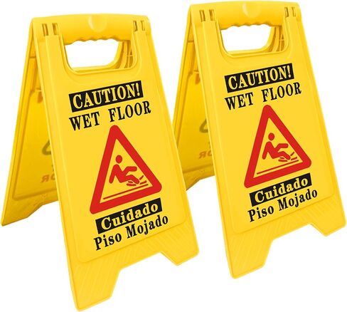 Thicken Caution Wet Floor Sign, 16.6inch Yellow Double-Sided Folding A-Shaped Frame Design, Bilingual Caution Message,Suitable for subway，airports, hotels, schools, etc（1 pack ） in Kuwait