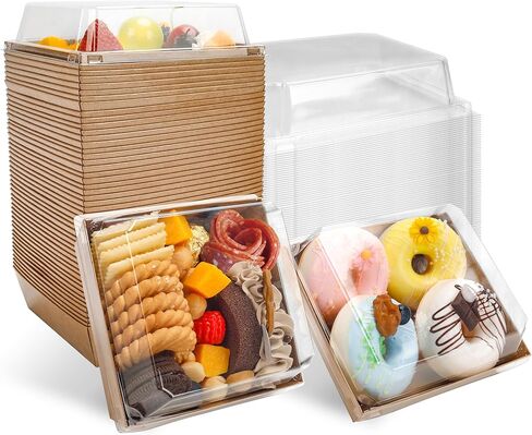 Small Charcuterie Boxes with Clear Lids Square Dessert Boxes To Go Disposable Food Containers for Cookie Sandwich Cake Slice 5.3x4.9x2.5INCH（White, 60 Pack） in Kuwait