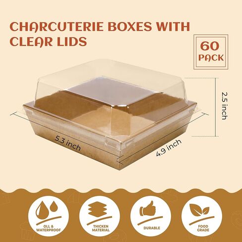 Small Charcuterie Boxes with Clear Lids Square Dessert Boxes To Go Disposable Food Containers for Cookie Sandwich Cake Slice 5.3x4.9x2.5INCH（White, 60 Pack） in Kuwait