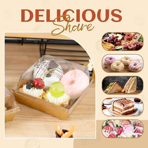 Small Charcuterie Boxes with Clear Lids Square Dessert Boxes To Go Disposable Food Containers for Cookie Sandwich Cake Slice 5.3x4.9x2.5INCH（White, 60 Pack） in Kuwait