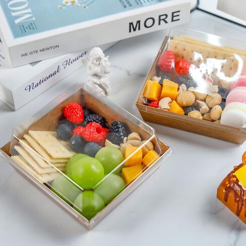 Small Charcuterie Boxes with Clear Lids Square Dessert Boxes To Go Disposable Food Containers for Cookie Sandwich Cake Slice 5.3x4.9x2.5INCH（White, 60 Pack） in Kuwait