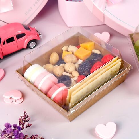 Small Charcuterie Boxes with Clear Lids Square Dessert Boxes To Go Disposable Food Containers for Cookie Sandwich Cake Slice 5.3x4.9x2.5INCH（White, 60 Pack） in Kuwait