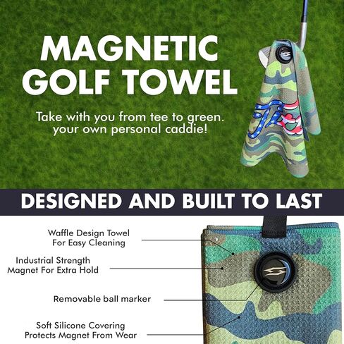 Funny Magnetic Golf Towel Gift - Premium Waffle Microfiber Ball Marker Cart Bag Carabiner Clip Holder Accessories Men Birthday Dad Hat Black White (Black TT-37) in Saudi Arabia