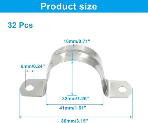 Litoexpe 60Pcs 3/4 Inch Rigid Pipe Strap, M20 Stainless Steel Conduit Clamps 2 Holes Cable U Bracket Pipe Clamp for Fixing Pipe or Cable in Kuwait