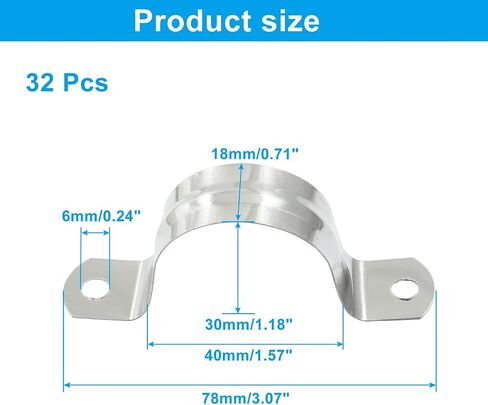 Litoexpe 60Pcs 3/4 Inch Rigid Pipe Strap, M20 Stainless Steel Conduit Clamps 2 Holes Cable U Bracket Pipe Clamp for Fixing Pipe or Cable in Kuwait