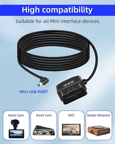كابل طاقة OBD لكاميرا DASH ، OBD2 إلى كابل شاحن Hardwire Micro USB مع زر التبديل 24 ساعة مراقبة و ACC 2 MODE 12-24 V إلى 5V/3A 11.5ft (smicror) in Kuwait