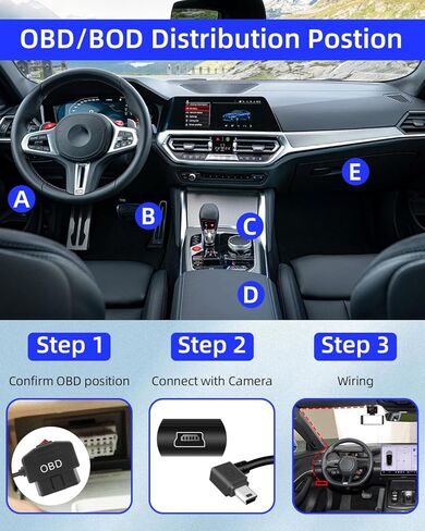 كابل طاقة OBD لكاميرا DASH ، OBD2 إلى كابل شاحن Hardwire Micro USB مع زر التبديل 24 ساعة مراقبة و ACC 2 MODE 12-24 V إلى 5V/3A 11.5ft (smicror) in Kuwait