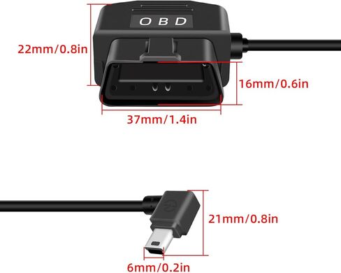 كابل طاقة OBD لكاميرا DASH ، OBD2 إلى كابل شاحن Hardwire Micro USB مع زر التبديل 24 ساعة مراقبة و ACC 2 MODE 12-24 V إلى 5V/3A 11.5ft (smicror) in Kuwait