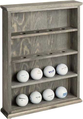 MyGift Premium Solid Acacia Wood Wall Mounted Golf Ball Holder Frame Shelf, Hanging Open Display 4 Tier Cabinet Collector Case Holds up to 16 Balls in Saudi Arabia