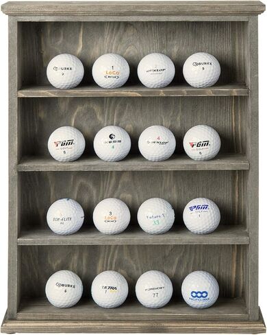 MyGift Premium Solid Acacia Wood Wall Mounted Golf Ball Holder Frame Shelf, Hanging Open Display 4 Tier Cabinet Collector Case Holds up to 16 Balls in Saudi Arabia