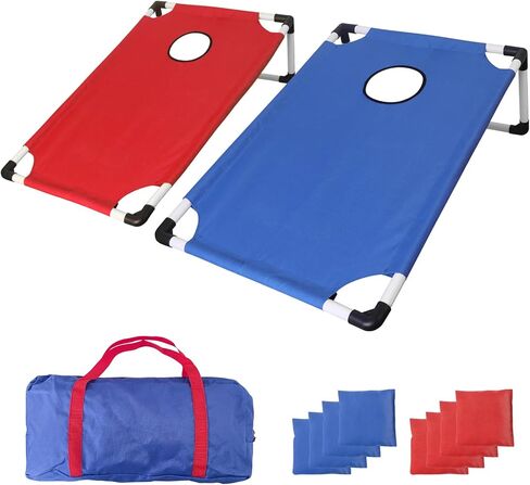 Portable PVC Framed Cornhole Game Set with 2 Collapsible Cornhole Boards, 8 Bean Bags and Carrying Case, Waterproof Mini Cornhole Set, Outdoor Indoor Yard Toss Games Rainbow Design (3 x 2-feet) in Saudi Arabia
