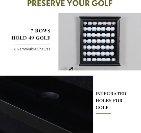 Exquisite Golf Ball Display Case - Lockable Door & Real Glass Window - Golf Ball Holder Display Wall Mount Shadow Box - Black - Office Decor and Storage Solution for Golf Balls in Saudi Arabia