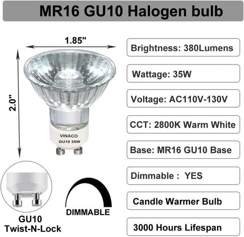 GU10 Halogen 50W Plbs ، 6pcs GU10+C 120V 50W Light Light Light ، GU10 Dimmable ، White What in Kuwait