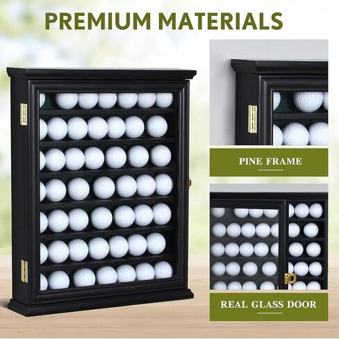 Exquisite Golf Ball Display Case - Lockable Door & Real Glass Window - Golf Ball Holder Display Wall Mount Shadow Box - Black - Office Decor and Storage Solution for Golf Balls in Saudi Arabia