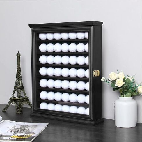 Exquisite Golf Ball Display Case - Lockable Door & Real Glass Window - Golf Ball Holder Display Wall Mount Shadow Box - Black - Office Decor and Storage Solution for Golf Balls in Saudi Arabia