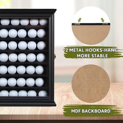 Exquisite Golf Ball Display Case - Lockable Door & Real Glass Window - Golf Ball Holder Display Wall Mount Shadow Box - Black - Office Decor and Storage Solution for Golf Balls in Saudi Arabia