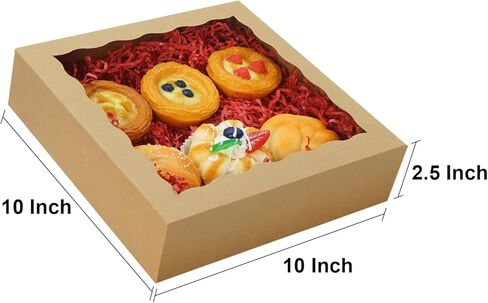 20 PCS فطيرة صناديق 10x10x2.5 بوصة: صناديق مخبز بيضاء مع نافذة ، صناديق ملفات تعريف الارتباط ، صناديق علاج ، صناديق الفراولة المغطاة بالشوكولاتة in Kuwait