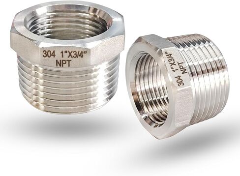 3/4" NPT Male to 3/8" NPT Female Hex Bushing Reducer, 304 Stainless Steel NPT Reducing Bushing Adapter Pipe Fitting, Heavy Duty Pipe Hex Bushing for Reducing Pipe (3/4" MNPT x 3/8" FNPT) in Saudi Arabia