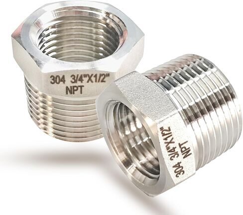 3/4" NPT Male to 3/8" NPT Female Hex Bushing Reducer, 304 Stainless Steel NPT Reducing Bushing Adapter Pipe Fitting, Heavy Duty Pipe Hex Bushing for Reducing Pipe (3/4" MNPT x 3/8" FNPT) in Saudi Arabia