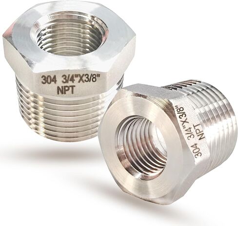 3/4" NPT Male to 3/8" NPT Female Hex Bushing Reducer, 304 Stainless Steel NPT Reducing Bushing Adapter Pipe Fitting, Heavy Duty Pipe Hex Bushing for Reducing Pipe (3/4" MNPT x 3/8" FNPT) in Saudi Arabia