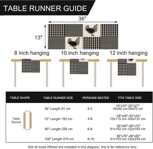 Seliem Farm Animal Chicken Hen Black White Buffalo Plaid Check Table Runner, Farmhouse Chick Home Kitchen Holiday Spring Summer Decor, Easter Country Rustic Burlap Dining Decoration Party Supply 13x72 in Saudi Arabia