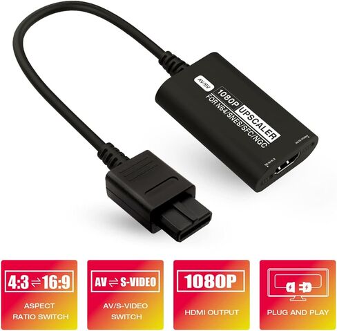 N64/NGC/SFC/SNES HDMI Adapter - Supports Auto SV & AV and 16:9/4:3 Switch, Plug & Play Video Game Adapter with No Lag, HDMI Adapter for N64/NGC/SFC/SNES Console in Saudi Arabia