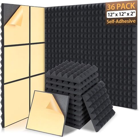 6 Pack Acoustic Foam Panels with Self-Adhesive 12" X 12" X 2" Wedges Sound Proof Foam Panels for Walls High Density Soundproof Wall Panels for Studio and Home in Saudi Arabia